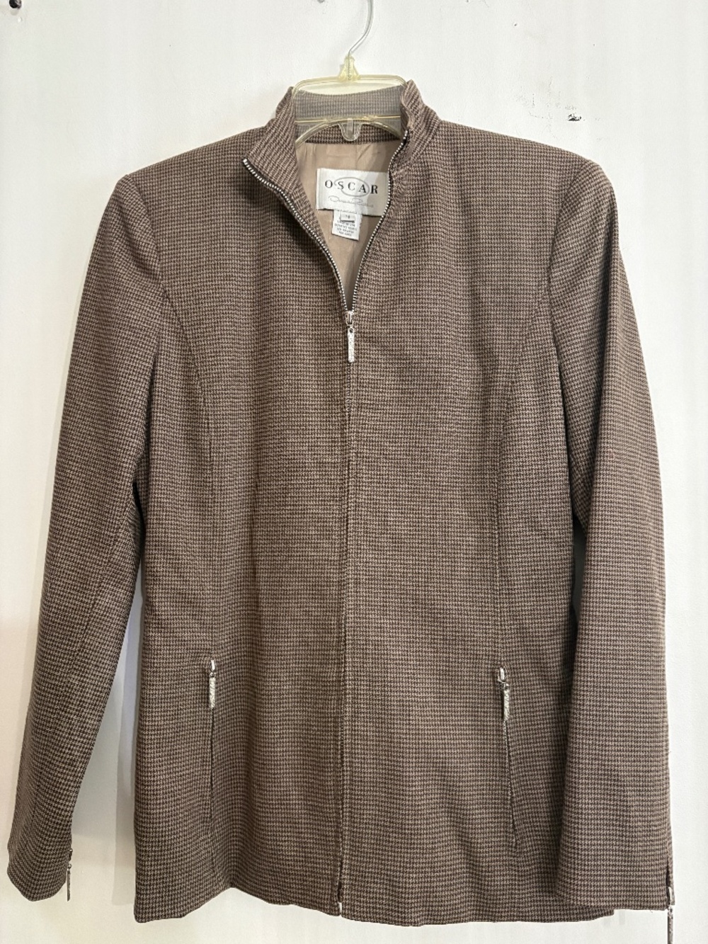 VINTAGE 1990s OSCAR - Oscar de la Renta -Zip-Up Houndstooth Jacket/Blazer Size 4